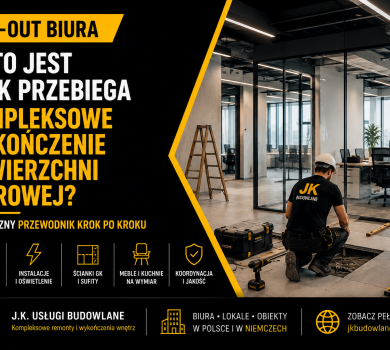 Fit-out biura – kompleksowe wykończenie powierzchni biurowej z wykonaniem ścian GK, instalacji i wyposażenia
