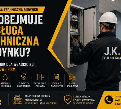 Technik podczas obsługi technicznej budynku komercyjnego
