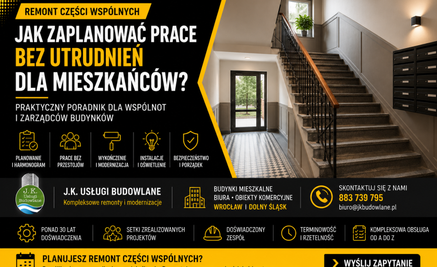 Remont części wspólnych budynku wykonany przez JK Budowlane we Wrocławiu
